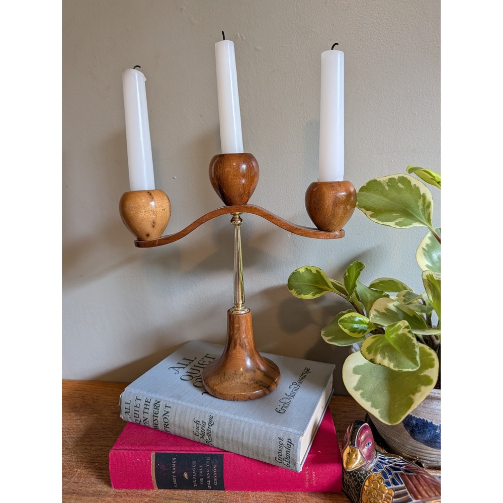 Vintage Oregon Myrtlewood 3 Cup Candelabra Mid Century Modern Wood Candle Holder